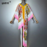 WINYI Women's Boho Maxi Kaftan Dress Africa Style Elegant Pleated Beach Cover-Up Elastic Luxury Party Evening Dubai Abaya