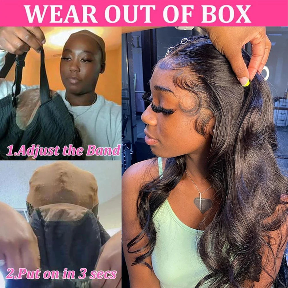 250% 13x6 Full Hd Frontal Wig Body Wave Wear And Go Glueless Human Hair Wigs For Women 7X5 Precut Lace Front Wig 30 34 inch