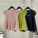 Pleated T-Shirt Summer New Simple Fashion Irregular Sleeveless Loose Casual Round Neck Women's Lightweight Stretch Top