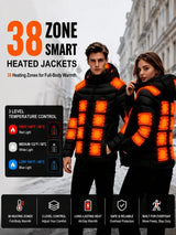 Men's Intelligent Heating Jacket 39 Heating Zones Four Temperature Control Settings Outdoor Cold Resistance Winter Hat Included (Battery Not Included)