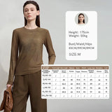 AMII Minimalist Women's Long Sleeve T-Shirt for Woman 2025 Autumn Round Neck Abstract Print Mesh Tees Casual Slim Tops 12513002