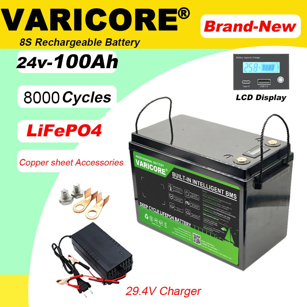 VariCore 12V/24V/36V/48V 360Ah 340Ah 180Ah 100Ah 120Ah LiFePO4 Battery for 4s 8s 10s 16s Solar Touring Car Golf Cart Duty-free