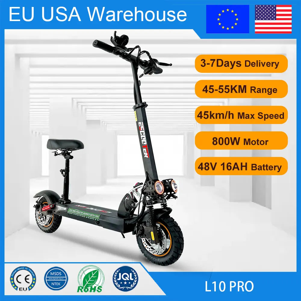 7 Days Delivery 800W Powerful Electric Kick Scooter Anti-skid Off Road Tire 45KM/H e Scooter 45km 55km Range