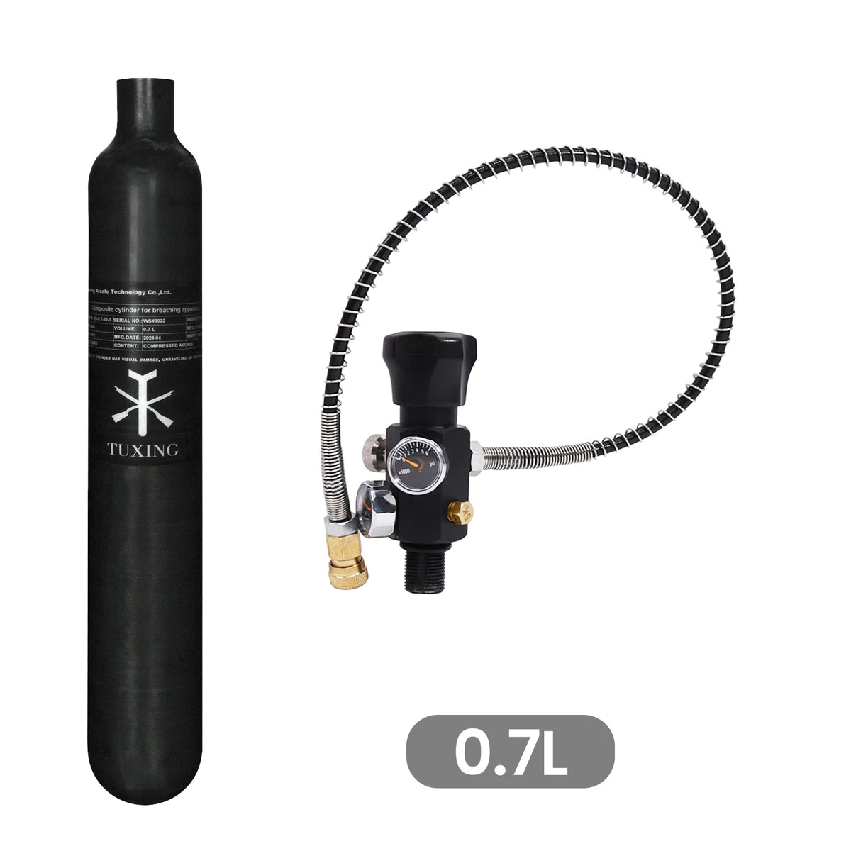 TUXING 300Bar 4500Psi 0.7L 700cc Carbon Fiber Cylinder High Pressure Diving Tank HPA Bottle for Mini Scuba Diving M18*1.5