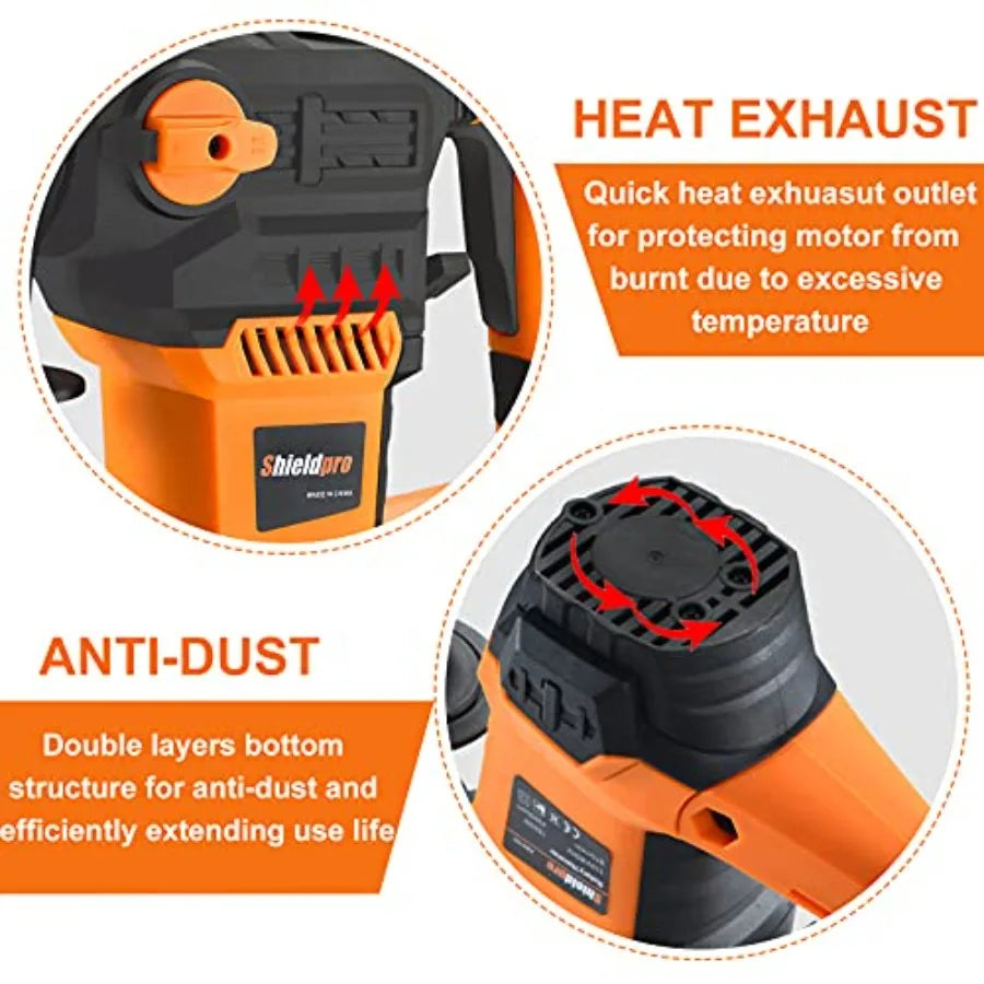 1-1/4 Inch SDS-Plus 13 Amp Rotary Hammer Drill with Heavy Duty Safety Clutch 3 Function Operation Advanced Vibration
