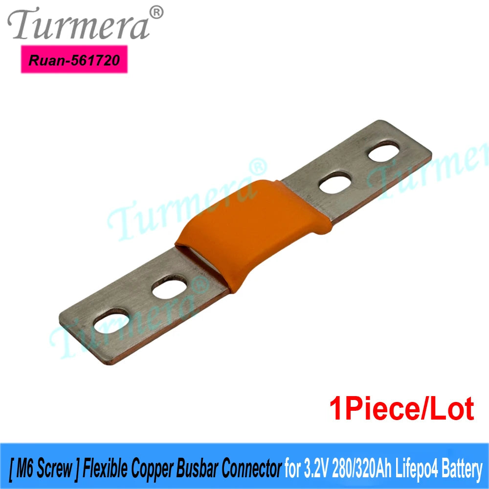 Turmera 24V 48V 12V Lifepo4 Battery Flexible Busbar Copper Connecter Hole to Hole 56mm 2mm 400A for 280Ah 320Ah Lifepo4 Battery