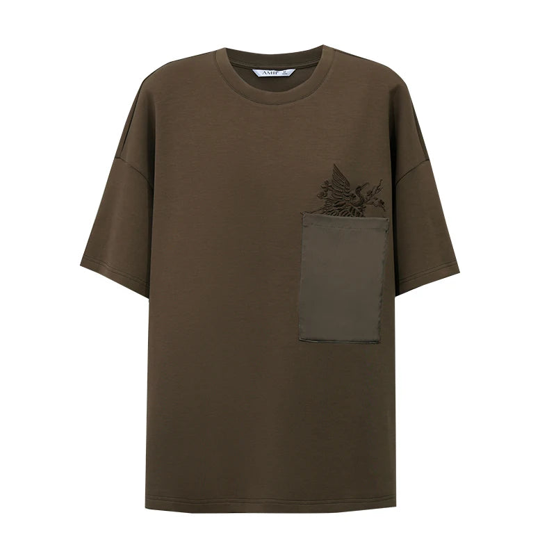 Amii Short Sleeve Tee 2026 Summer New Embroidered Round Neck Drop Shoulder Women's T-Shirt Casual Versatile Top Female 12652006