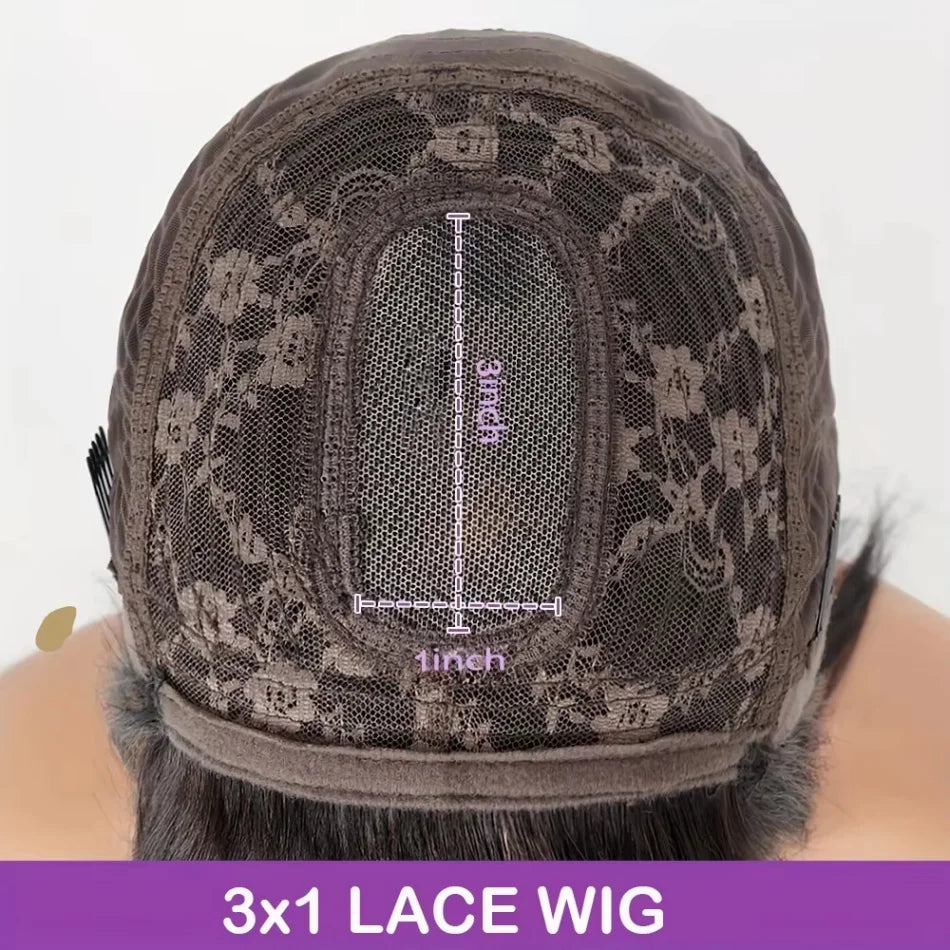 Natural Black Straight Human Hair Wig With Bangs For Women 30 34 Inch Brazilian 3x1 Lace Wigs Full Machine Made Wig