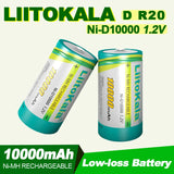 1-30PCS LiitoKala Ni-D10000 1.2V D R20 Size Battery D Cell 10000mAh Huge Capacity Ni-MH Rechargeable D Batteries for Gas Stoves