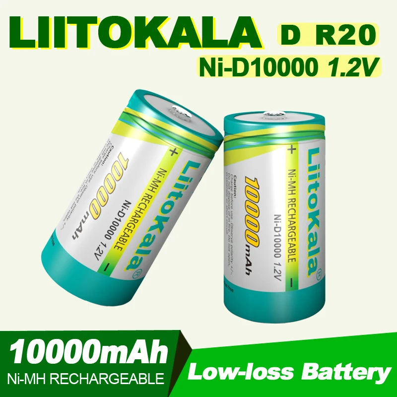 1-30PCS LiitoKala Ni-D10000 1.2V D R20 Size Battery D Cell 10000mAh Huge Capacity Ni-MH Rechargeable D Batteries for Gas Stoves