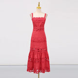 VGH Solid Elegant Spliced Hollow Out Dress for Women Square Collar Sleeveless Patchwork Sashes High Waist Bodycon Dresses Female