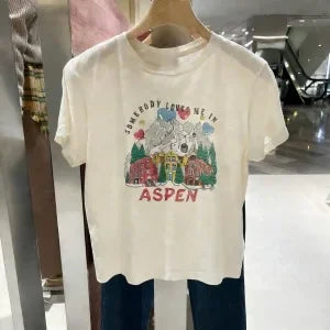 Summer New Women's Cute Patter Print T-Shirt Short Sleeve O-Neck Tee Top for Ladies