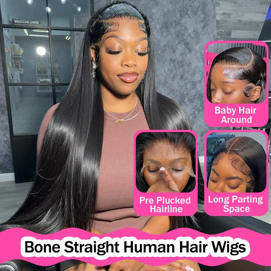 30 40 Inch 13x4 13x6 HD Transparent Bone Straight Lace Front Wigs 4x4