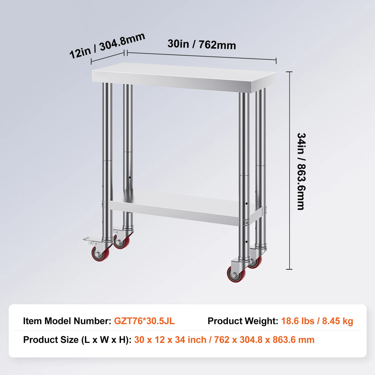 SucceBuy Stainless Steel Kitchen Worktable shelves Commercial Work Bench Table with Caster Wheels for Home Restaurant Storage