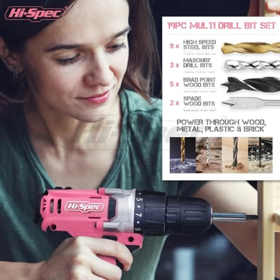 Cordless Drill Tool Set: Pink Power Drill for Women used for DIY Building and Fixing Tasks Easy to use All In One Set i