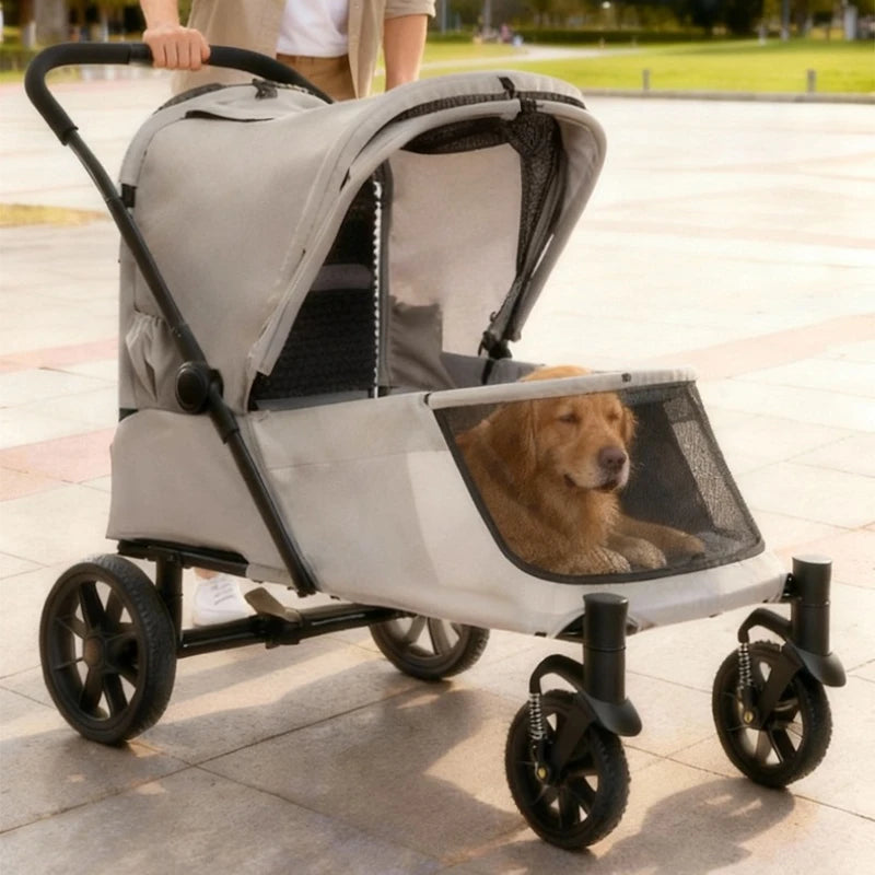 Foldable Dog Stroller Big Wheel with Ramp Brake Dog Strollers Suspension Outdoor Portable Large Dogs Stroller Oxford Pet Carrier