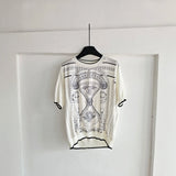 High Quality Satin Short Sleeve T Shirts Women Summer Clothes French Style Brand Designer Printed O Neck Tops Female Ropa Mujer
