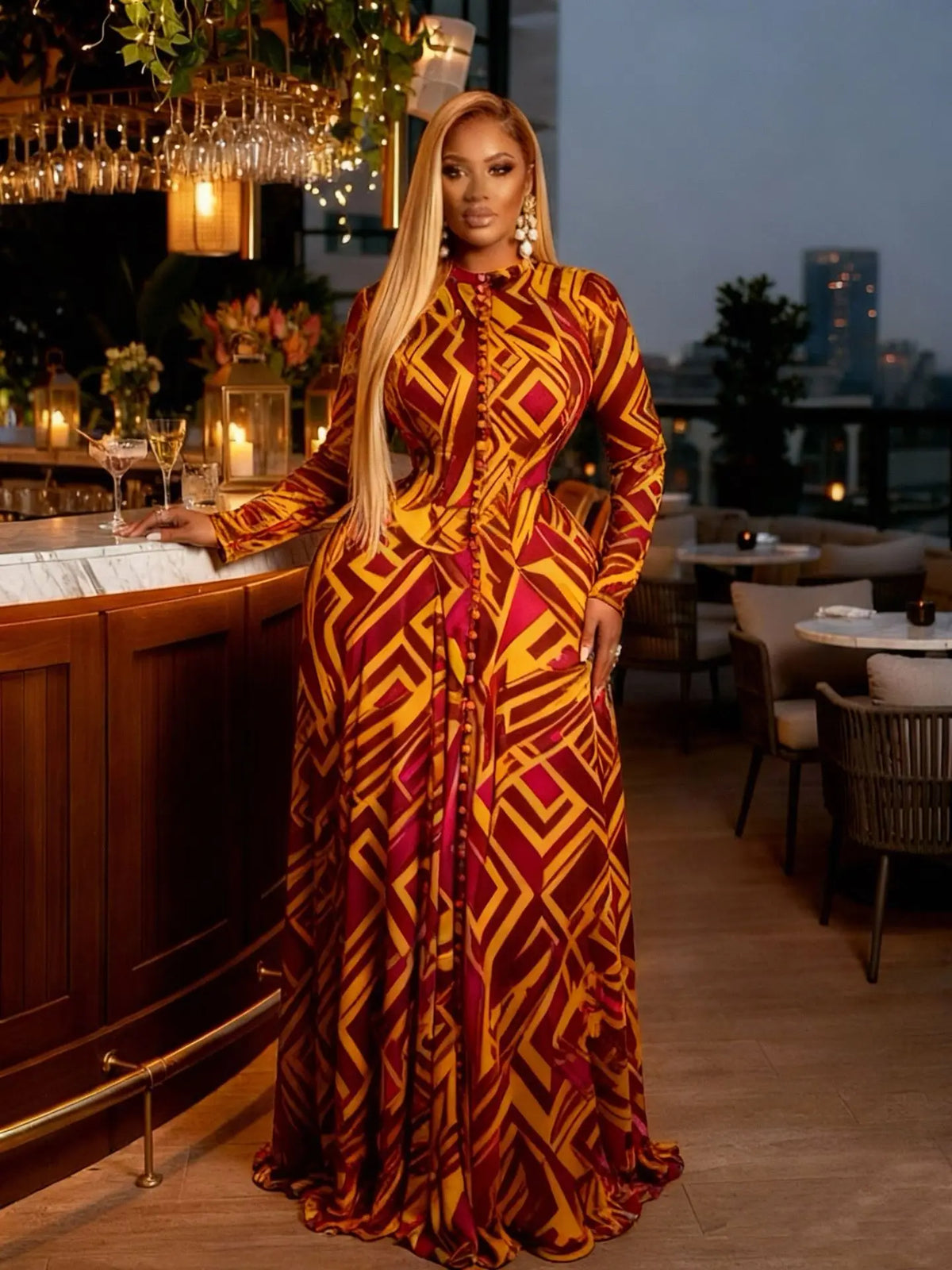 CM.YAYA Women O-neck Full Sleeve Big Swing Tie Dye Print Long Dress 2026 Sexy Beach Party Evening Vacation Maxi Dresses Vestidos