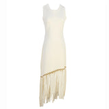 Ele Long Knitted Dr Slim Fit Svel Vintage Tassel Trim Wrap Around Skirt High Waist Silk Tead Lace Summer Dr