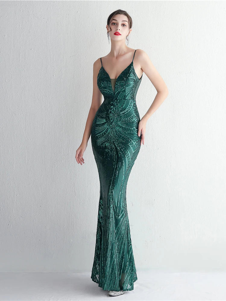 HBLL Women Strap Party Maxi Dress Sexy V Neck Evening Dress Celebrity Purple Sequin Dress Long Prom Formal Occasion Dress