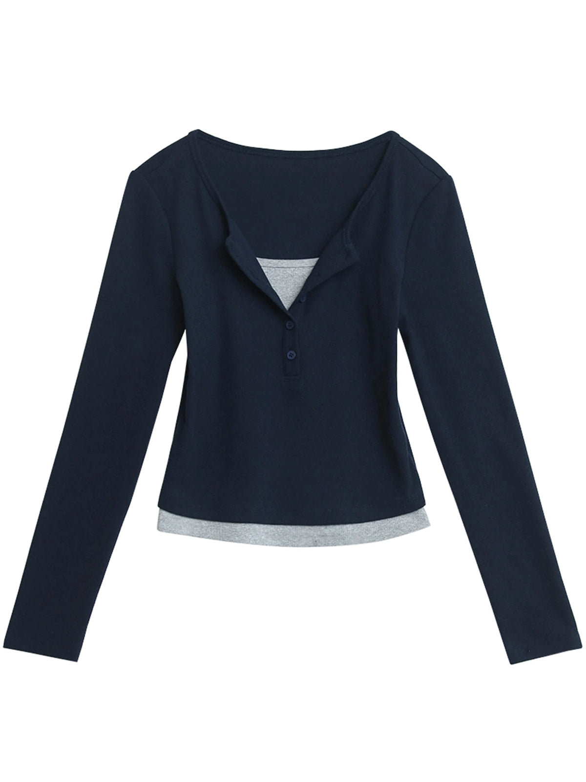 CHIC VEN Women T-Shirts Patchwork Contrast Color New Long Sleeved Pullover Knitted Tees Female Short Top Spring Autumn 2025
