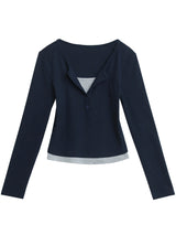 CHIC VEN Women T-Shirts Patchwork Contrast Color New Long Sleeved Pullover Knitted Tees Female Short Top Spring Autumn 2025