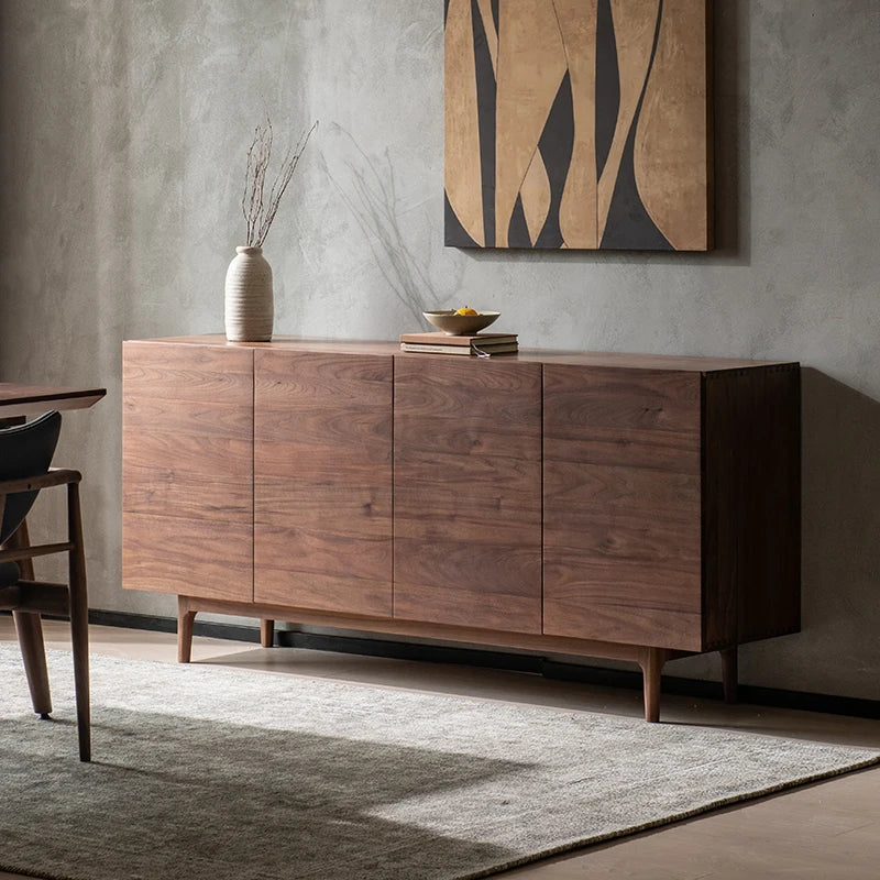 North American black walnut dining side cabinet modern simple living room wabi wind solid wood side cabinet floor cabinet storag
