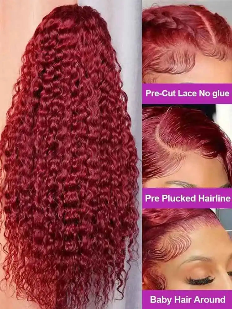 99J Burgundy 250 Density 13x4 HD Lace Front Wigs Human Hair Red Wine 30