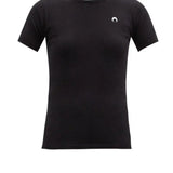 Retro Basic T Shirt Women Embroidered Moon European American Classic Short Sleeve Summer Slim Fit Elastic Crescent Round Neck
