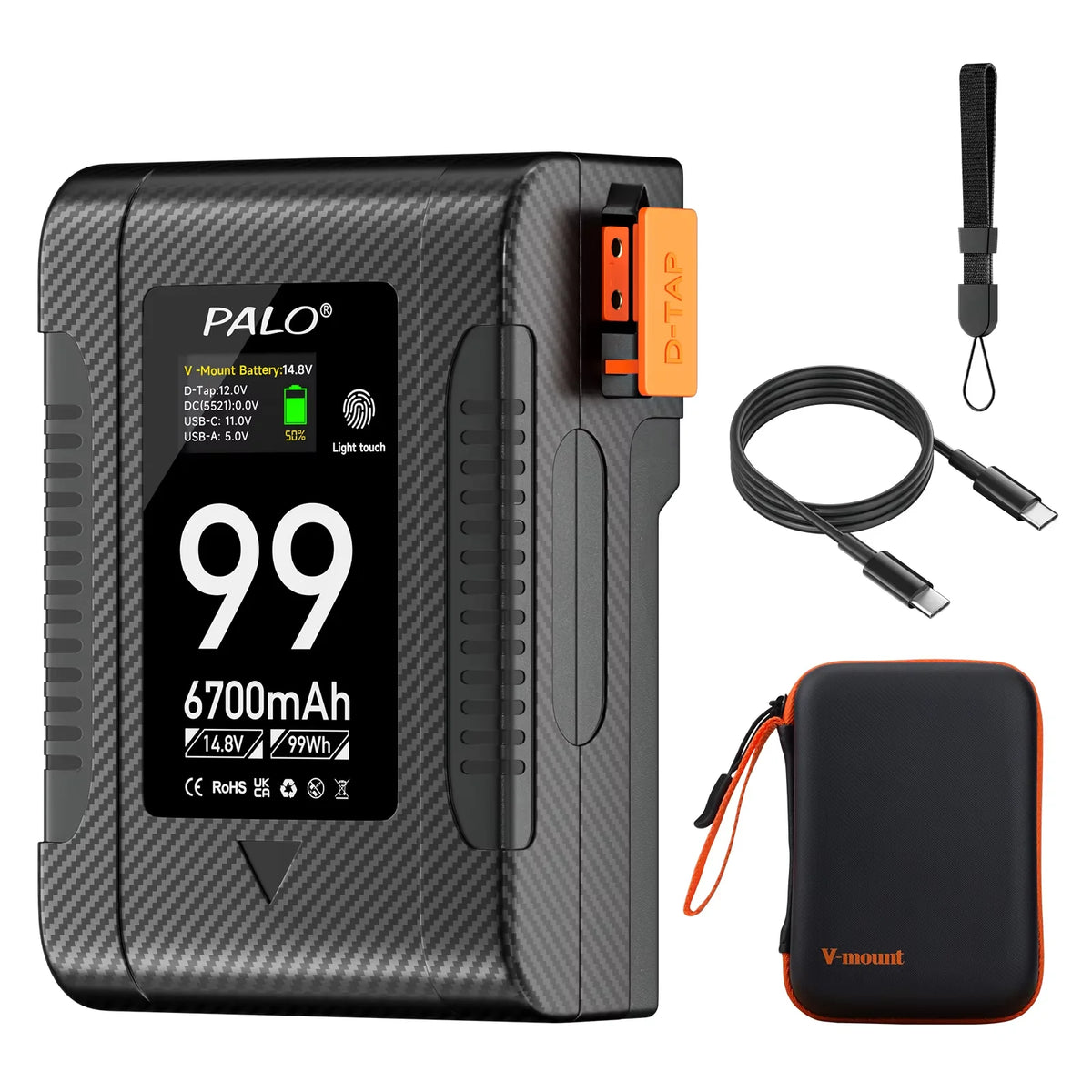 BP-229 V Mount Battery V Lock BP Portable Bateria with PD 65W Fast Charge Cable for Sony Camcorder Camera Video Light Blackmagic