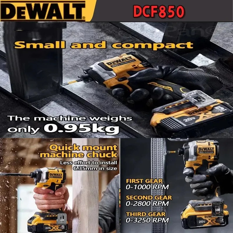 DEWALT DCF850 20V Impact Driver 205N.m Torque Forward/Reverse Switch for Screw Driving&Bolt Tightening in Construction&Workshop