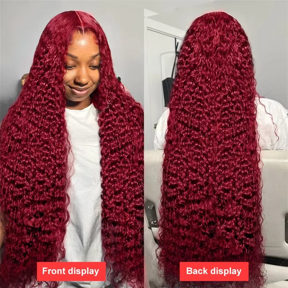 HD Transparent Lace 200% Density 13x4 13x6 Full Frontal Lace 99j Burgundy Preplucked Colored Deep Wave Frontal Human Hair Wig 99j Deep Wave Wigs