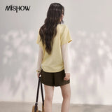 MISHOW Women's Mesh Splice Fake Two Piece Long Sleeve T-Shirt 2026 Summer Lemon Fruit Print Tee Loose Slim Casual Top MXF28T1696