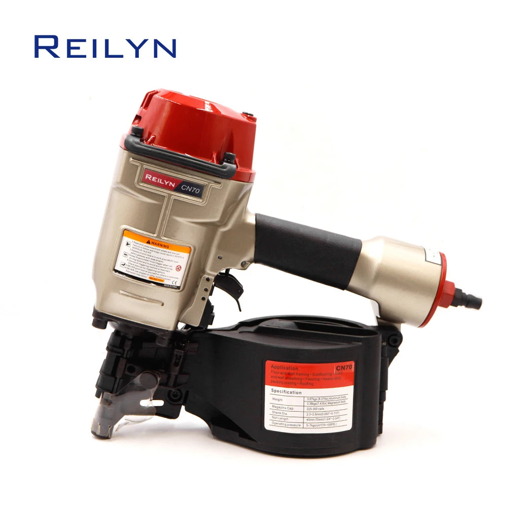 Reilyn Coil Nailer CN57 CN70 CN80 Pallet Nailing Gun 50-80mm Air Nailer for Roof Furniture Sheathing Wooden Crate Pneumatic Tool