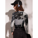 LOUISYAO Printed Outerwear Ready Tee 2025 Spring Autumn Women Long Sleeve Round Neck Slim Fit Basic T-Shirt