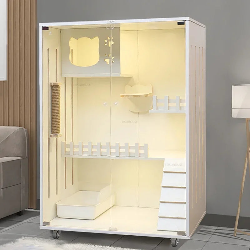 Solid Wood Cages Super Large Cat Villa Double-storey Cat Cage House Home Luxury Nest Cat Cabinet Indoor Pet  House