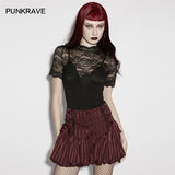 PUNK RAVE Women's Gothic Lace Knitted Elegant Texture Hazy Beauty Short Sleeved T-shirt 3d Small Decal Slim Sexy Tops Summer