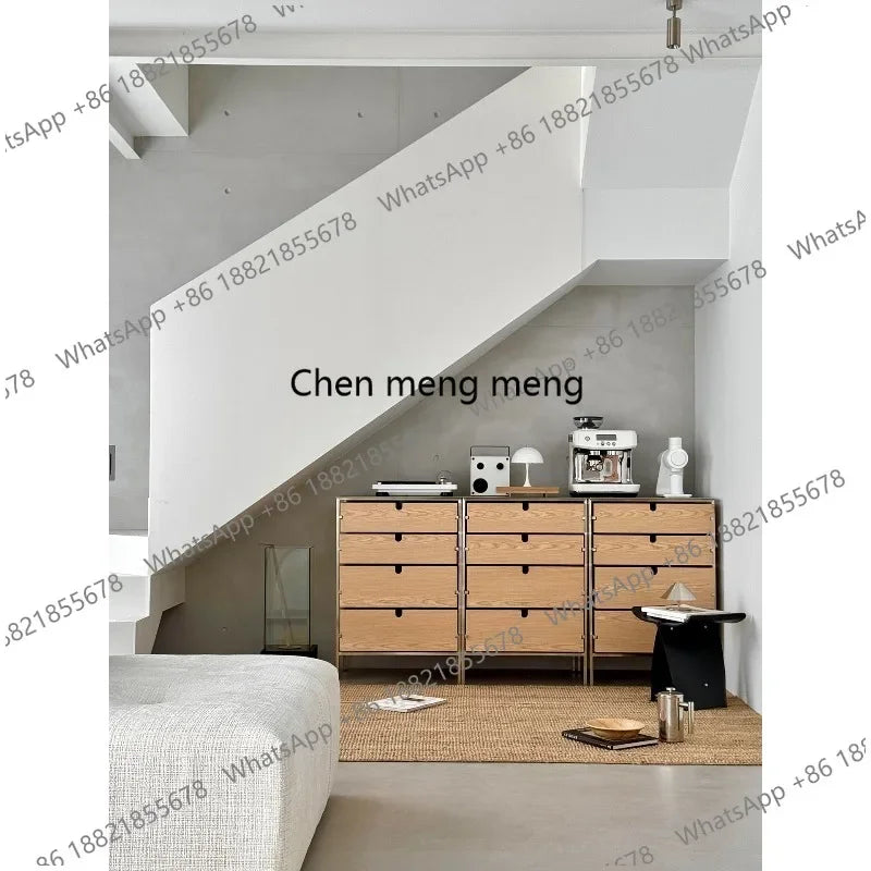 A139 Stainless steel solid wood chest cabinet household multi-layer storage storage living room locker