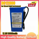 12.6V 8000mAh DC12800 Rechargeable Lithium Battery for Street Light Instrument LED Standby Power Cell+US Charger
