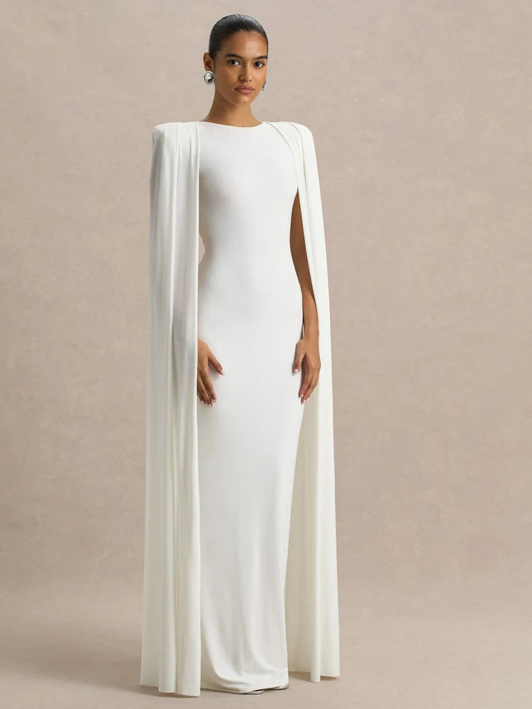 JULISSA MO Autumn New Round Neck Robe Women Maxi Dress White Sleeveless High Waist Dress Female Elegant Slim Party Evening Dress