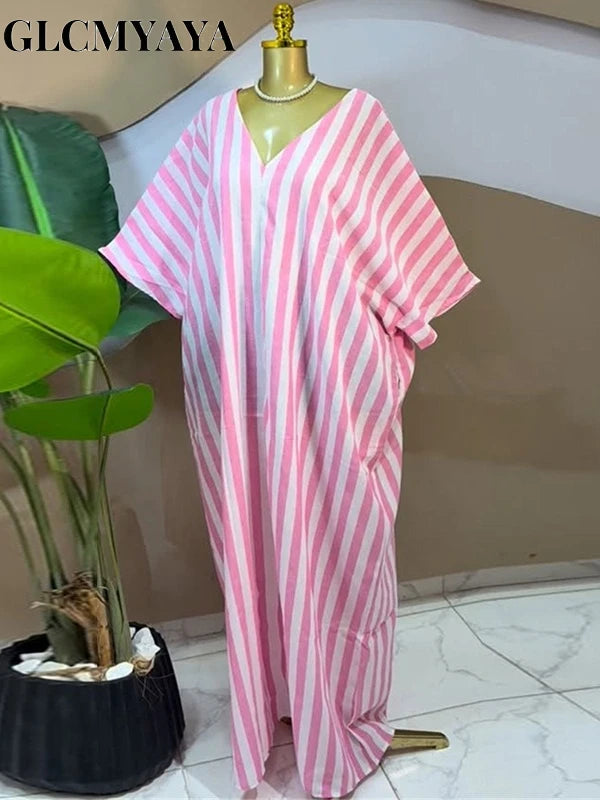 GLCMYAYA 2026 Fall Holiday Half Batwing Sleeve Striped Print Loose Long Dress Street Women Party Vestidos Maxi Dresses Vestidos