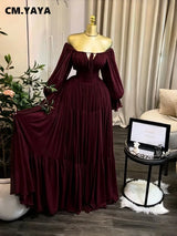 CM.YAYA 2026 Fall Winter Women Long Sleeve Slash Neck Long Maxi Dress Slim Evening Birthday Trendy Sexy Vacation Party Dresses
