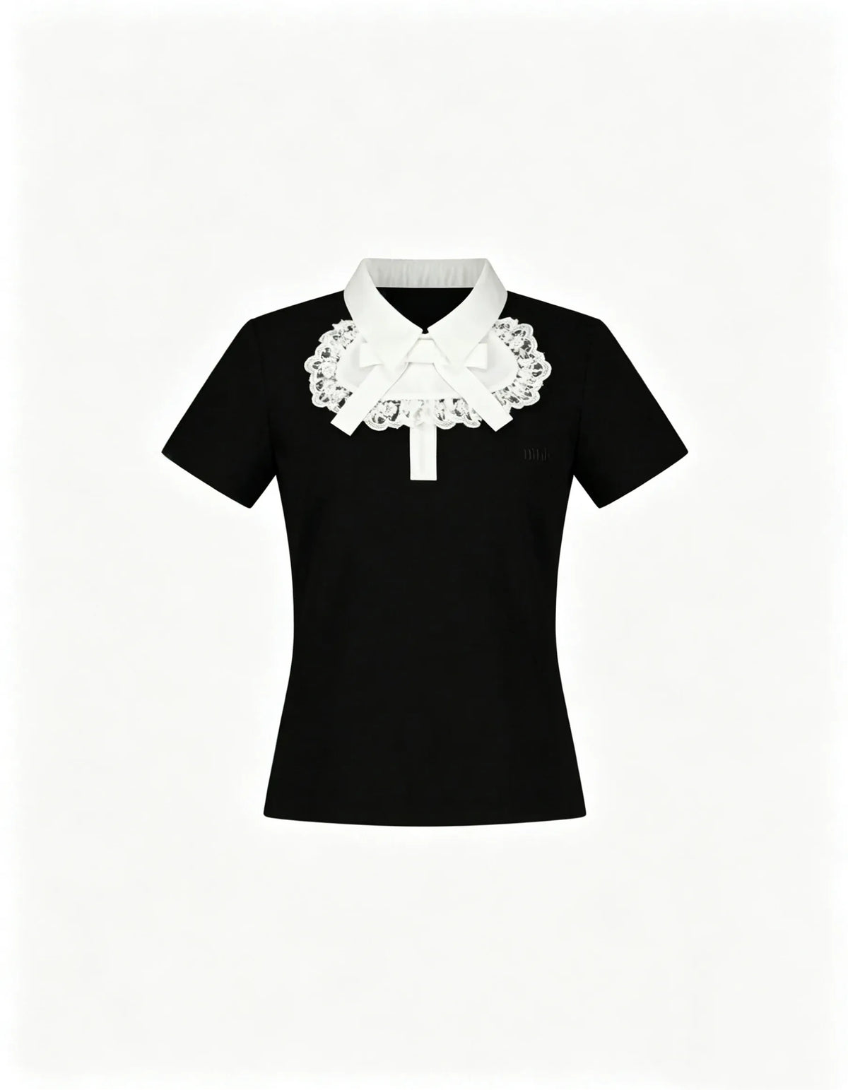 Japanese Style Lapel Lace Bows Short-sleeved T-shirt Elegant and Exquisite Slimming Look Black T Shirt for Women Summer Tshirt
