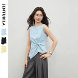SENTUBILA Women's Summer Tank Tops 2026 Casual Cotton Sleeveless Tee Slim Fit Twist Asymmetrical Hem T-shirts Woman 162TA5638