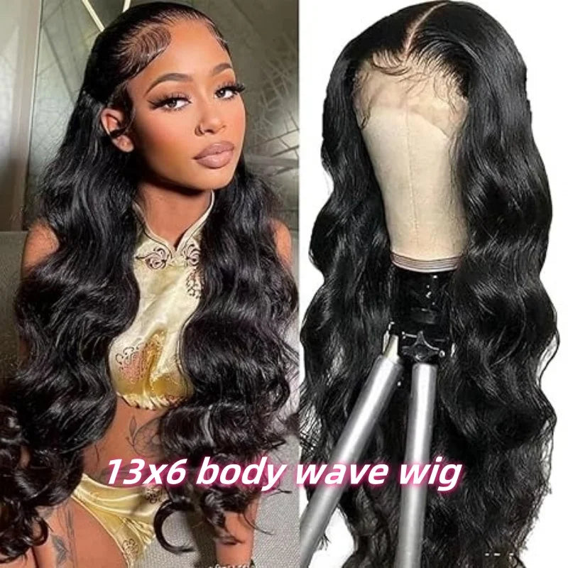 Body Wave Human Hair Wigs 13X6 Hd Lace Frontal Wig 250 Density 30 40Inch Lace Front Wig Pre Plucked Brazilian Hair Natural Black