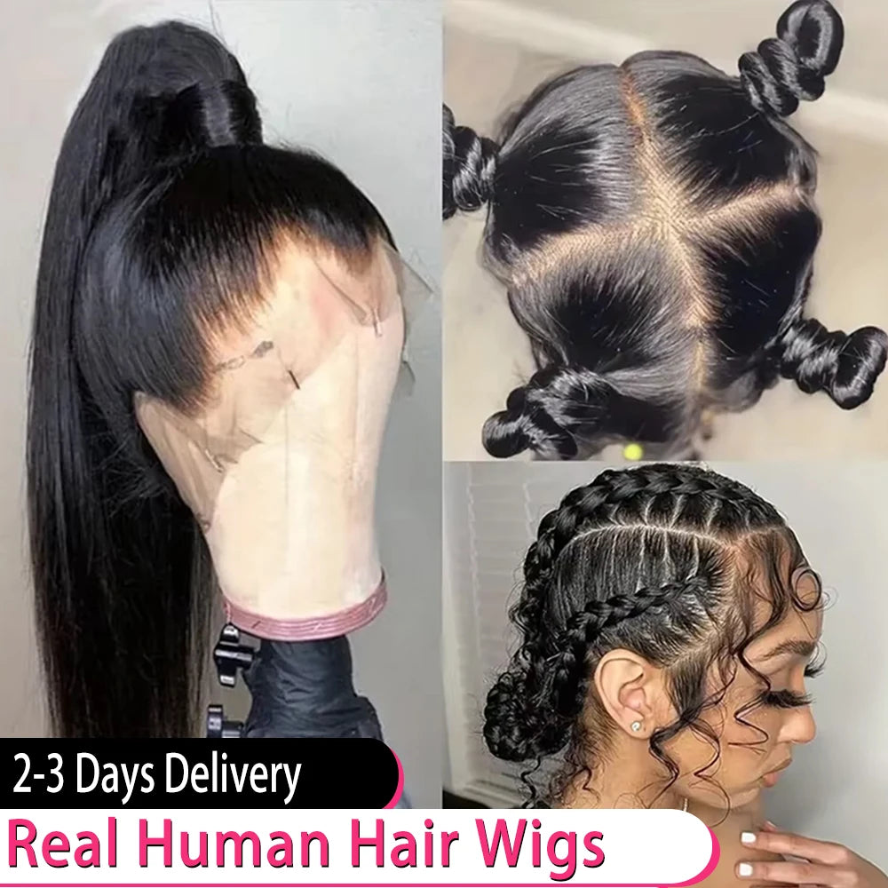 220% Hd Transparent 360 Full Lace Front Wig 40 Inch Pre Plucked Brazilian 13x6 Hd Lace Frontal Wig Bone Straight Human Hair Wigs