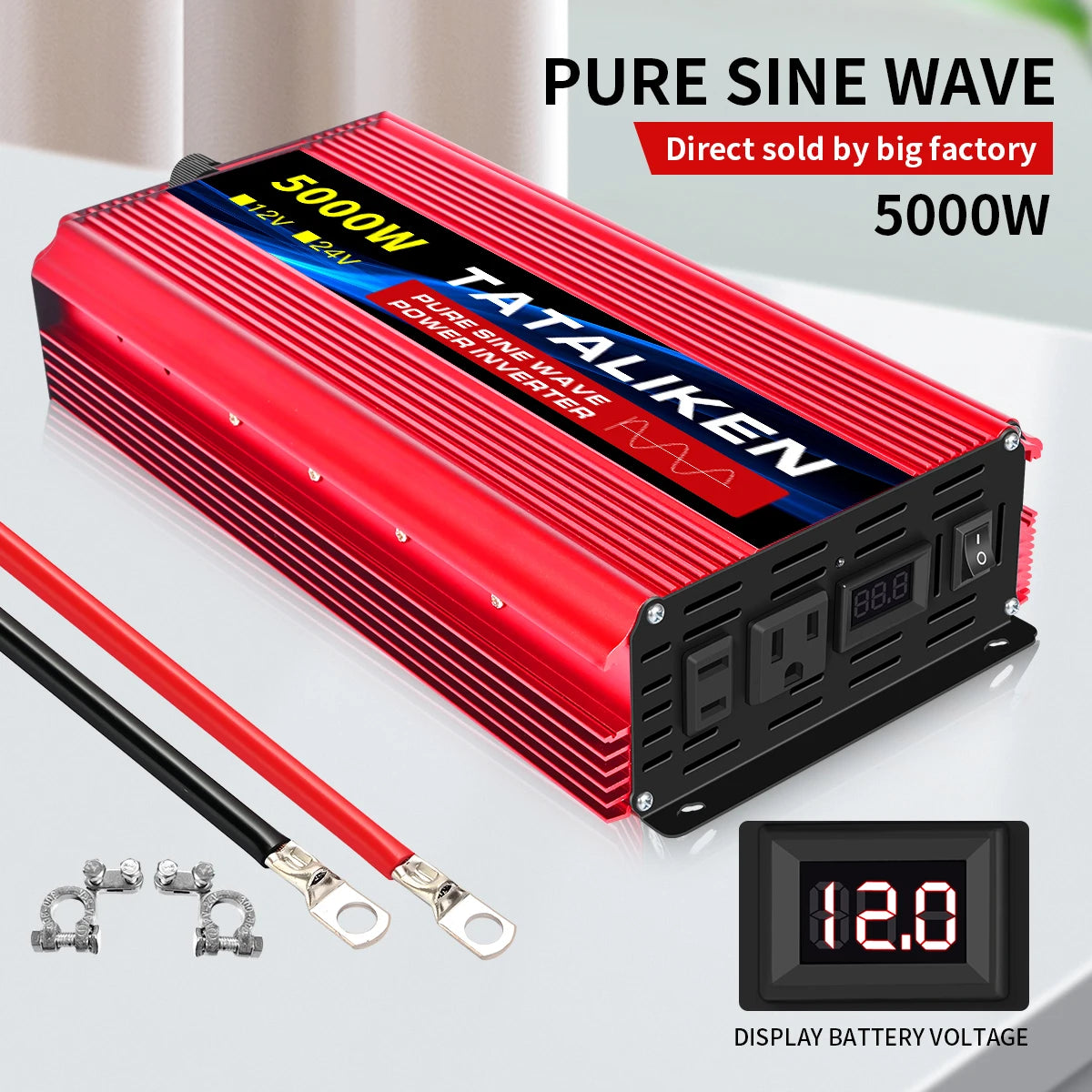 Pure Sine Wave Inverter 3500W/4000W/4500W/5000W inverter  12v converter 60HZ Portable camping car available US socket