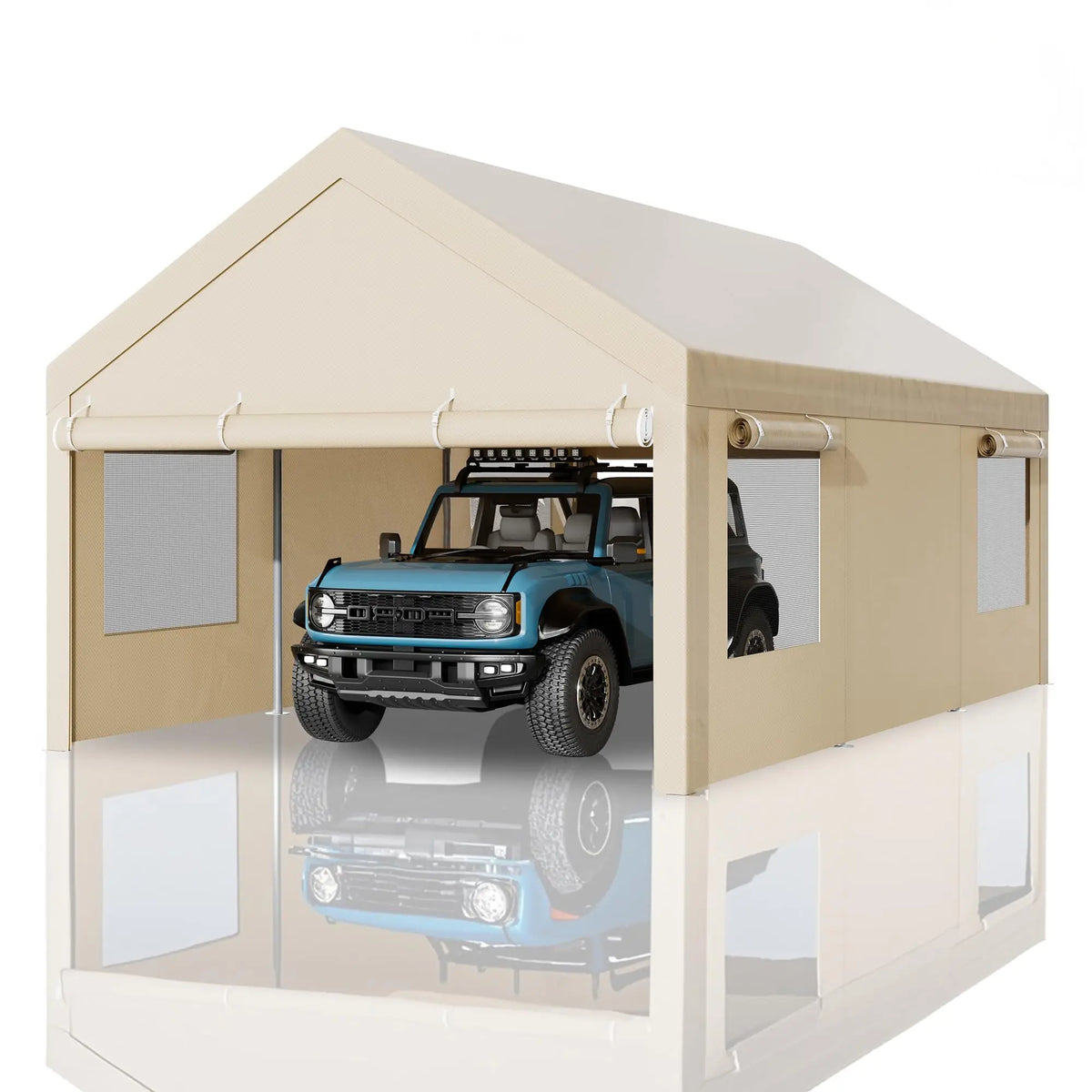 12x20 FT Carport, Heavy Duty Carport Canopy with Roll-up Windows, Portable Garage with Removable Sidewalls & Doors, Boat,Gray