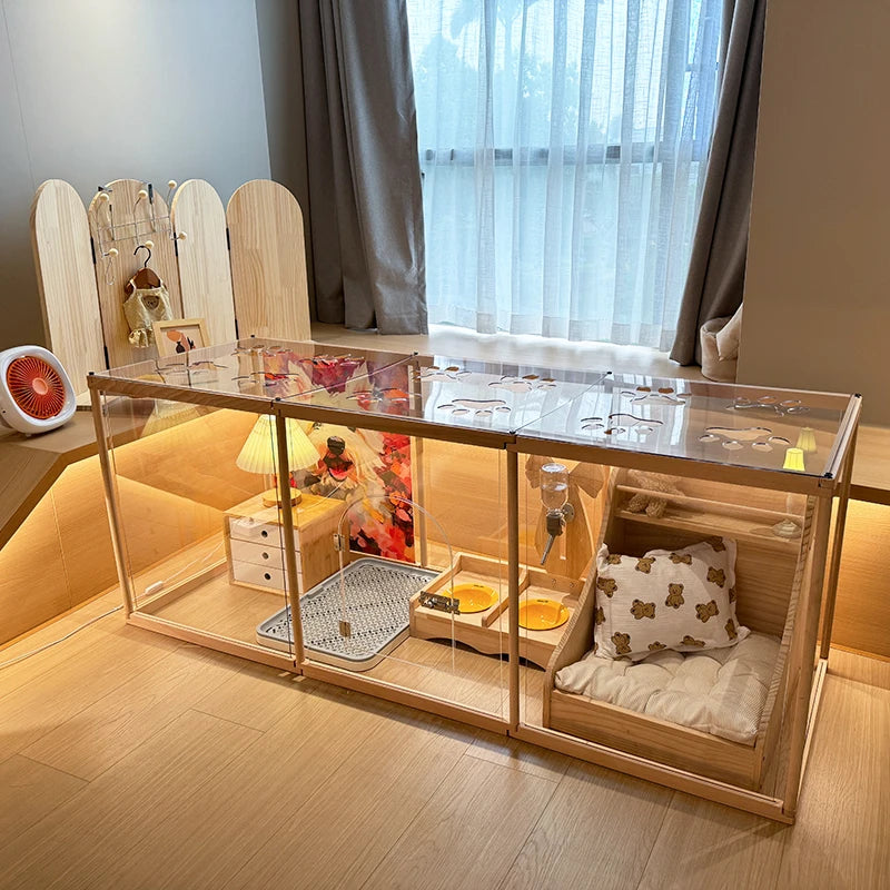 Solid Wood Pet Dog Fence Indoor Free Combination Dog Fence Household Cat Cage Isolation Transparent Dog Bed Protective Fence
