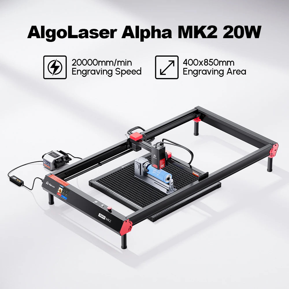 AlgoLaser Alpha MK2 20W 400x850mm Area CNC Laser Engraver Cutter With Screen Table Woodworking Tool Engraving Cutting Machine